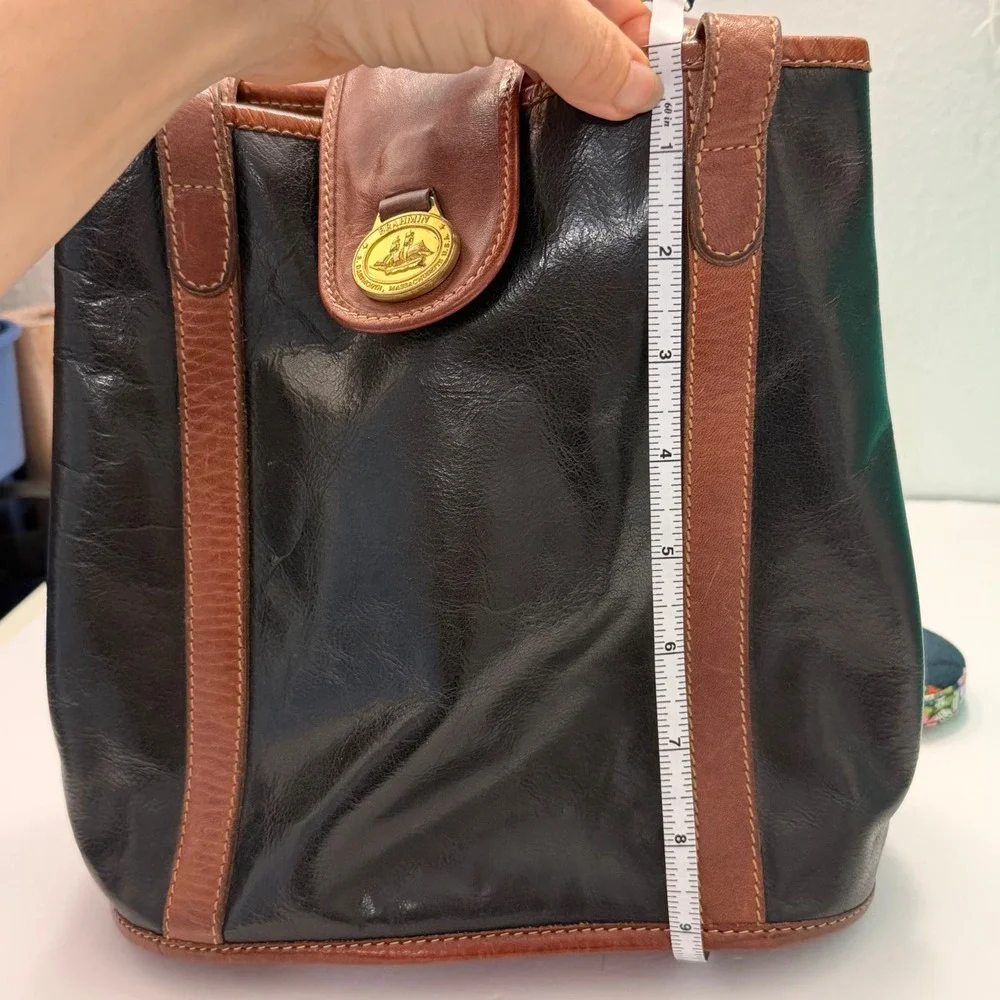 Vintage Brahmin Black Brown Leather Bucket Bag‎ Shoulder Bag USA Made Gold Logo